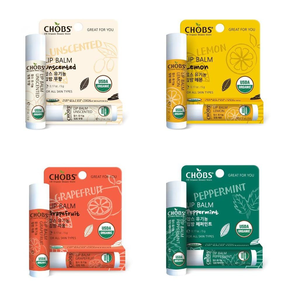 CHOBS Organic Lip Balm 5g USDA Certified Vegan Wax Shea Butter Moisturizing Lip Care _ Made in Korea
